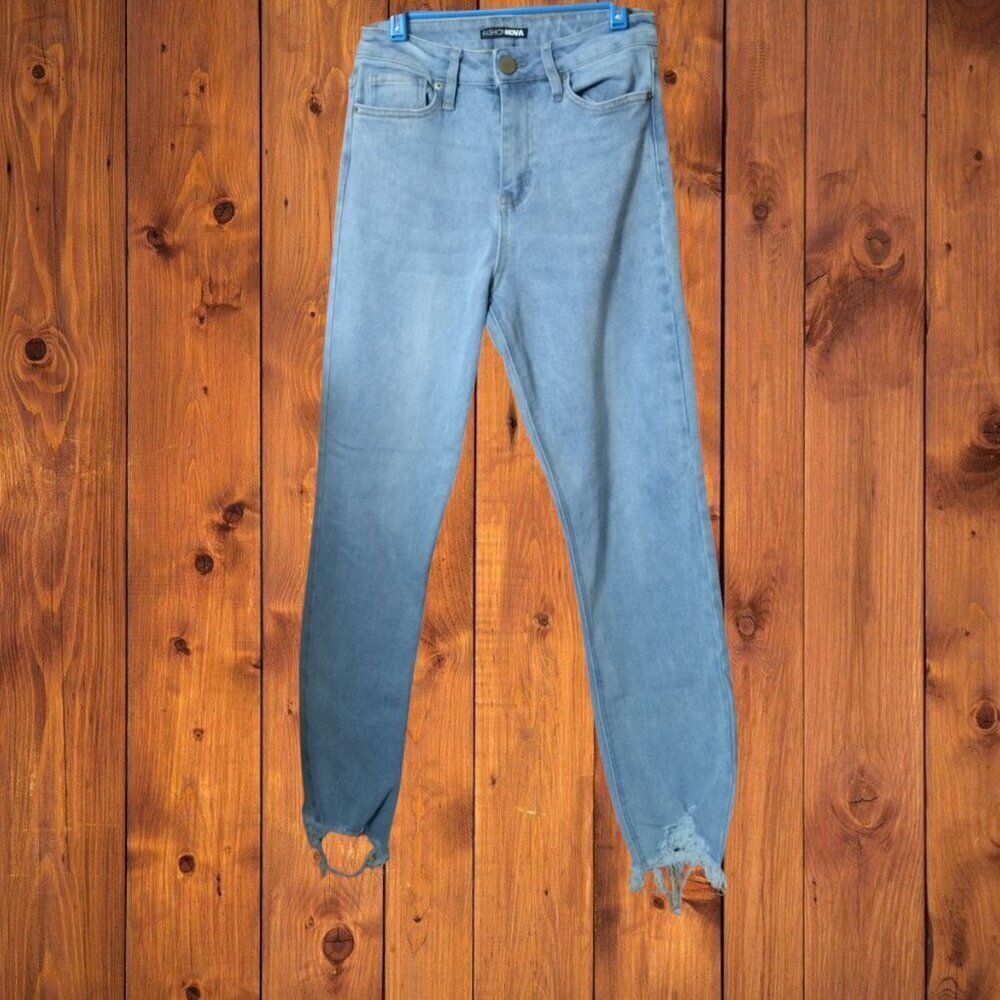 Fashion Nova Juniors Size 5 Raw Hem Frayed Jeans Blue Stretch Casual Denim